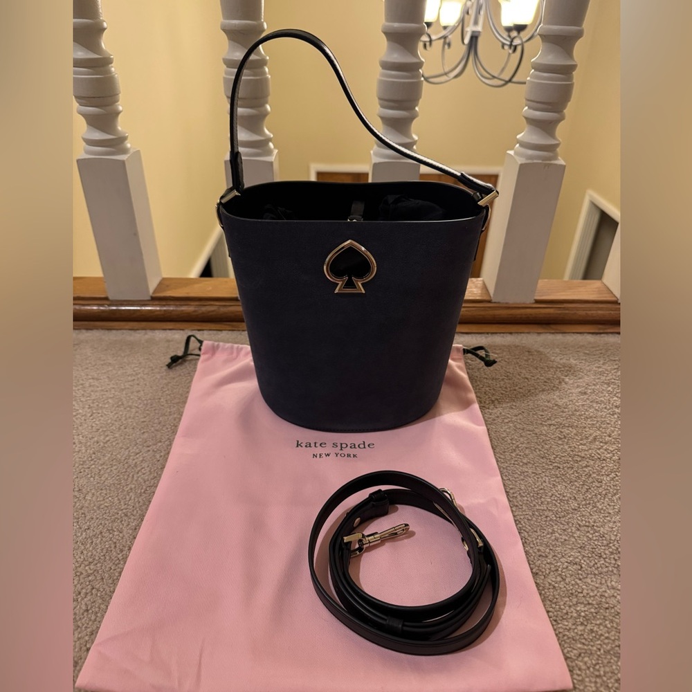 Kate Spade “Suzy” bag in navy suede, new and never used, in original bag